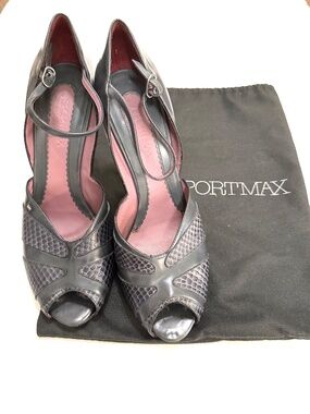 Sportmax Max Mara Grey Snakeskin Peep Toe Heels 39